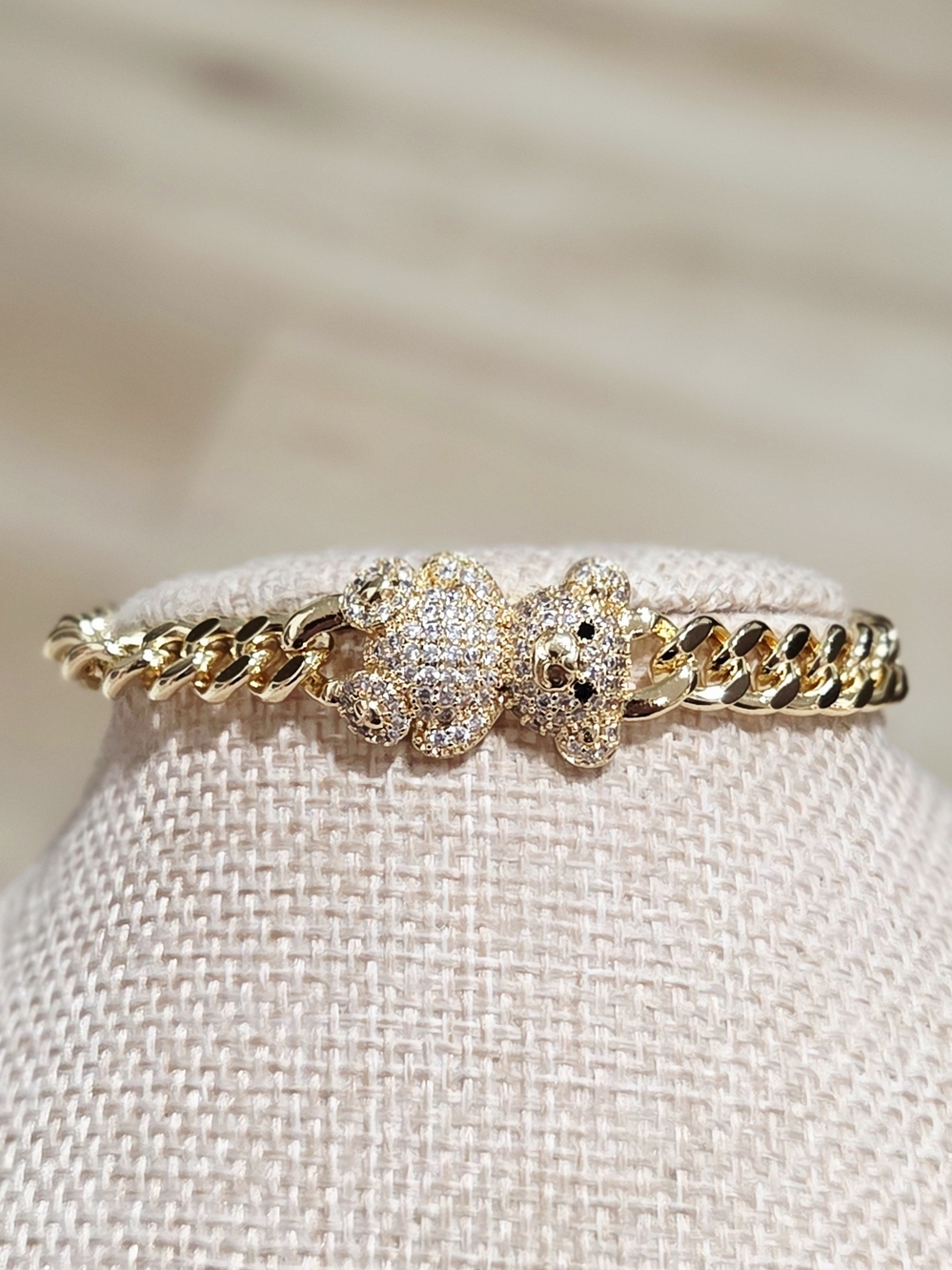 Gold Teddy Bear Chain Bracelet - Elegant Women's Jewelry